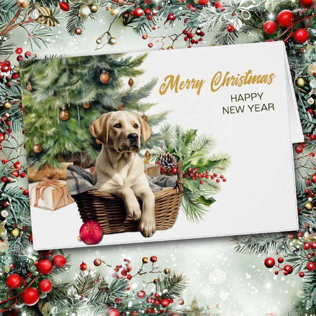Labrador Retrieve Dog Wicker Basket Christmas Card (Creator Uploaded)