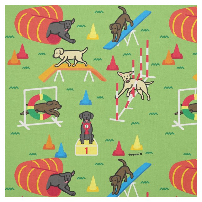 Labrador Retriever Agility Cartoon Fabric (Swatch)