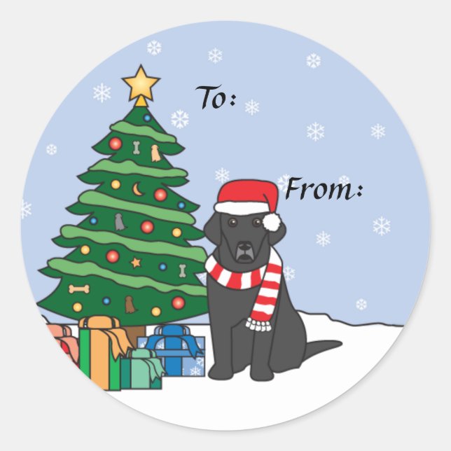 Labrador Retriever and Christmas Tree Classic Round Sticker (Front)