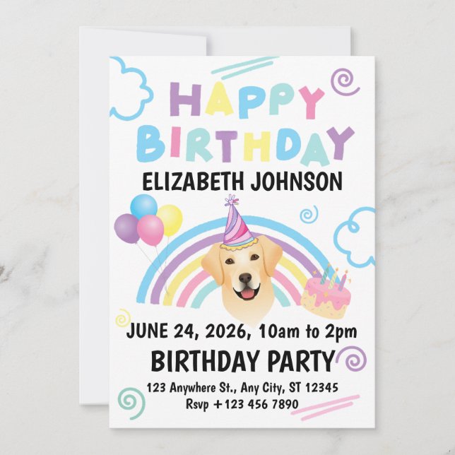 Labrador Retriever Birthday Invitation White (Front)