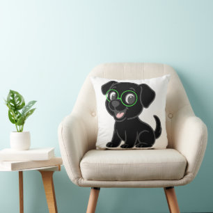 Labrador Retriever Black Cartoon With Glasses Cushion