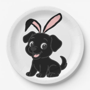 Labrador Retriever Black Easter Sitting Cartoon Paper Plate