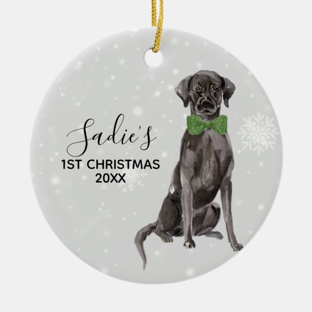 Labrador Retriever Black Lab Holiday Christmas Ceramic Ornament (Front)