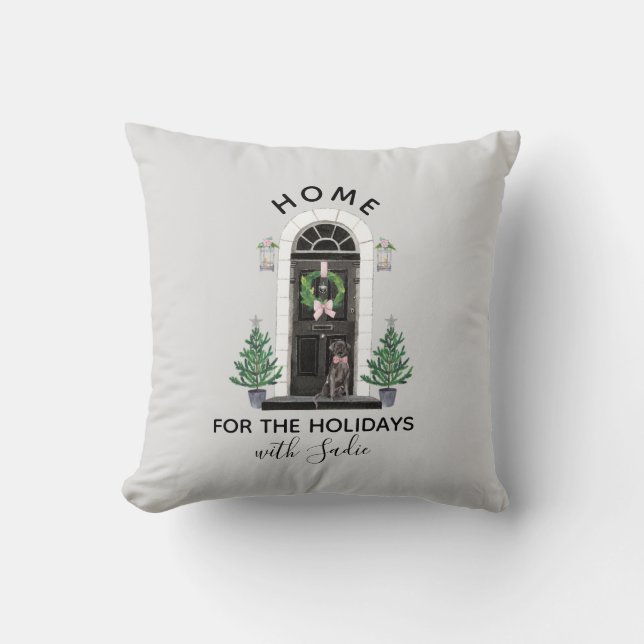 Labrador Retriever Black Lab Home for the Holidays Cushion (Front)