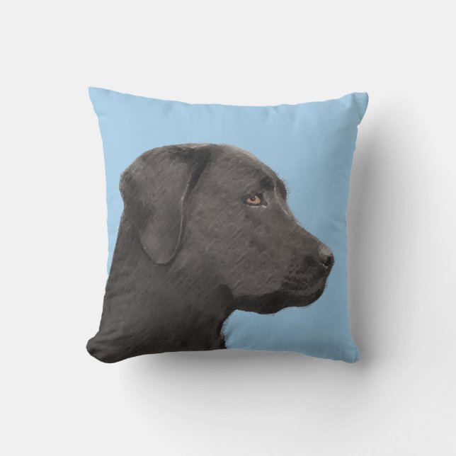Labrador Retriever Black Painting Original Dog Art Cushion (Front)