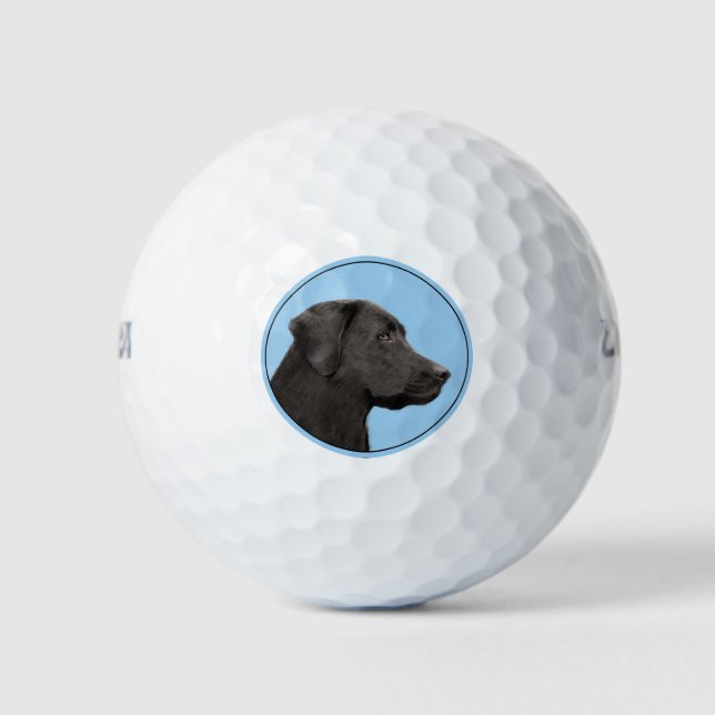 Labrador Retriever Black Painting Original Dog Art Golf Balls (Front)