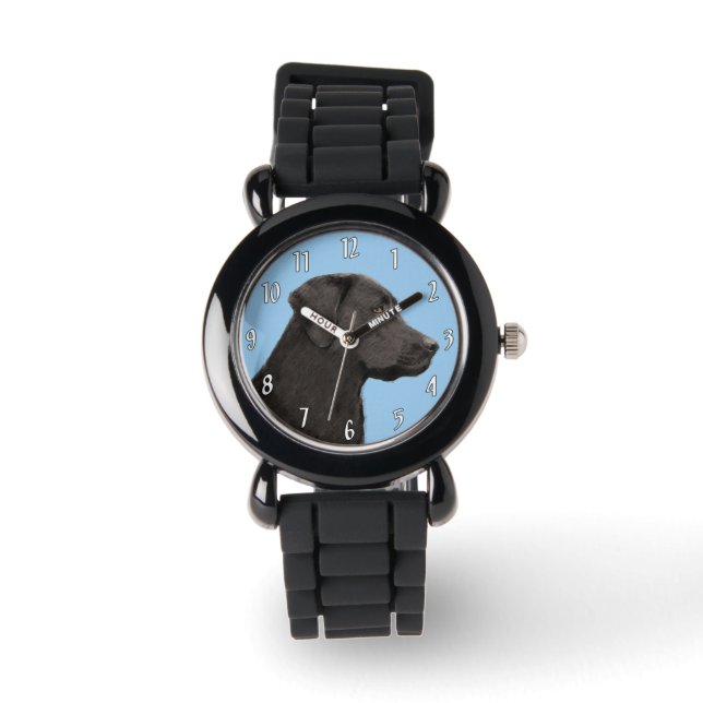 Labrador Retriever Black Painting Original Dog Art Watch (Front)