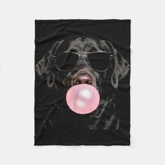 Labrador retriever blowing a bubble sunglasses fleece blanket (Front)