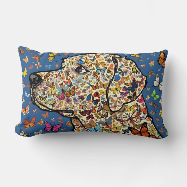 Labrador Retriever Butterfly Dog Art | Yellow Lab Lumbar Cushion (Front)