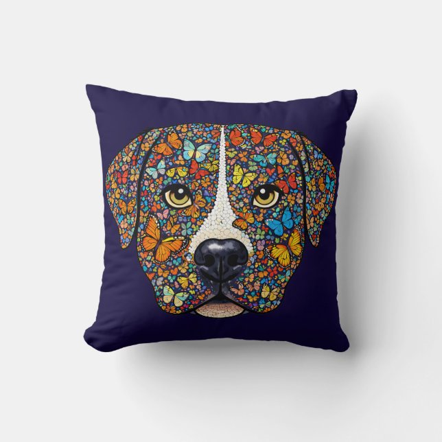 Labrador Retriever Butterfly Kaleidoscope Portrait Cushion (Front)