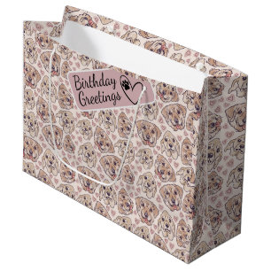 Labrador Retriever Cartoon Heads seamless pattern  Large Gift Bag