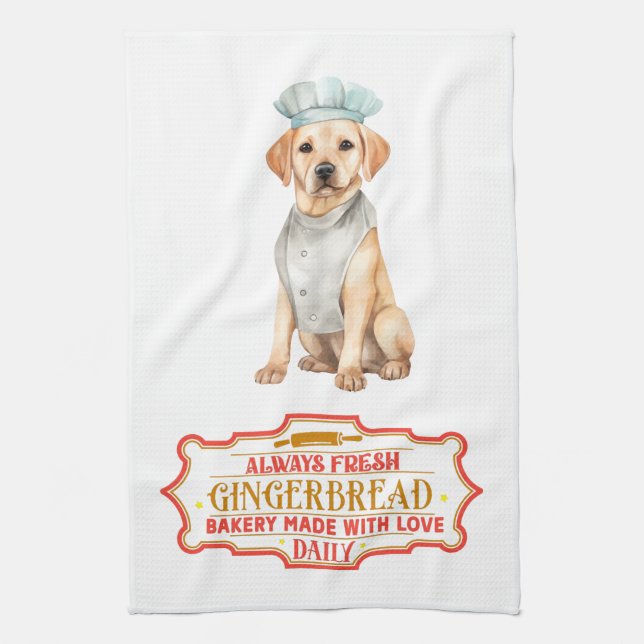 Labrador Retriever Chef Baking Gingerbread Tea Towel (Vertical)