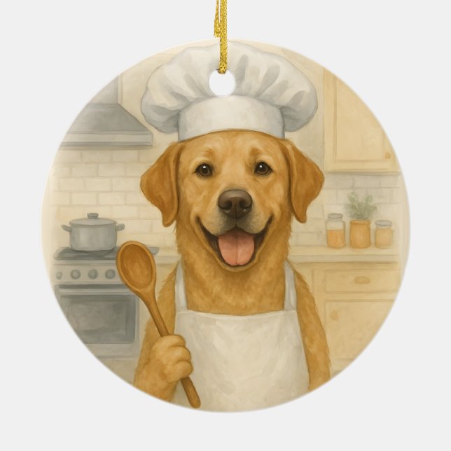 Labrador Retriever Chef Funny Home Cooking Ceramic Ornament (Back)