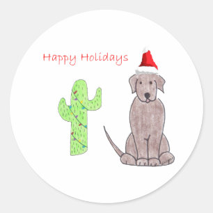 Labrador Retriever Chocolate Cactus Christmas Classic Round Sticker