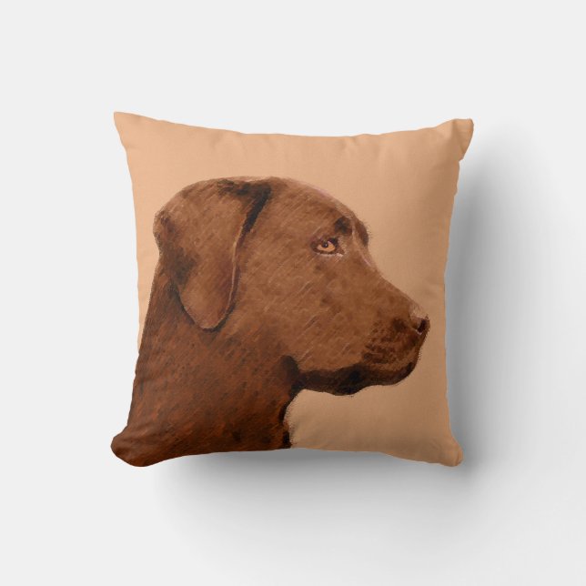 Labrador Retriever (Chocolate) Painting - Dog Art Cushion (Front)