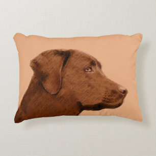 Labrador Retriever (Chocolate) Painting - Dog Art Decorative Cushion