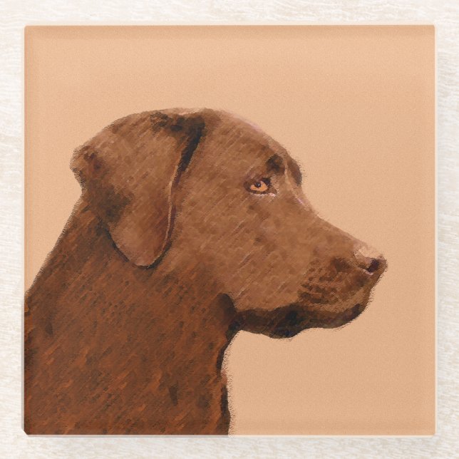 Labrador Retriever (Chocolate) Painting - Dog Art Glass Coaster (Front)