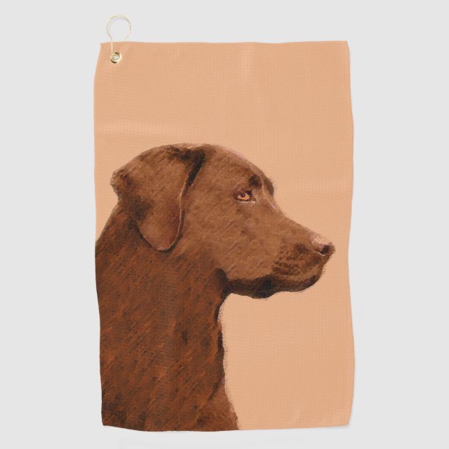 Labrador Retriever (Chocolate) Painting - Dog Art Golf Towel (Front)