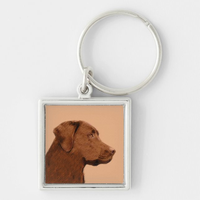 Labrador Retriever (Chocolate) Painting - Dog Art Key Ring (Front)