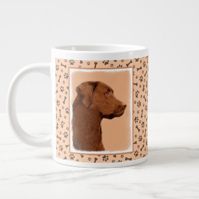 Labrador Retriever (Chocolate) Painting - Dog Art Large Coffee Mug (Left)