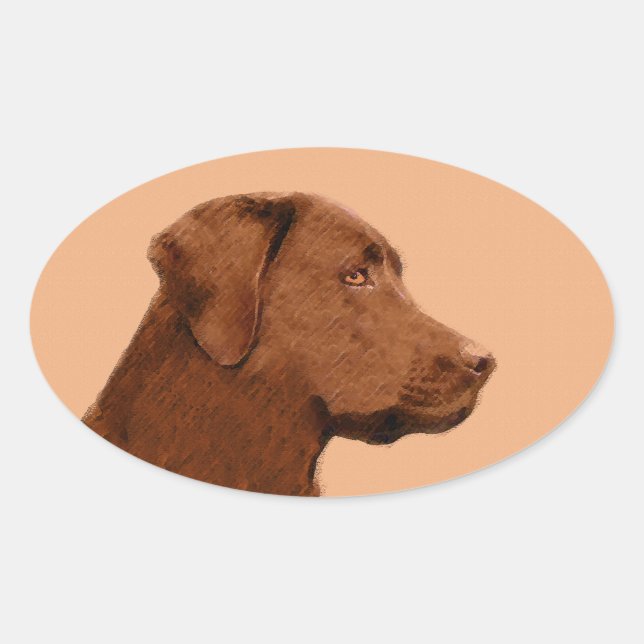 Labrador Retriever (Chocolate) Painting - Dog Art Oval Sticker (Front)