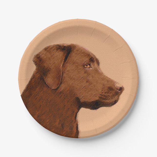 Labrador Retriever (Chocolate) Painting - Dog Art Paper Plate (Front)