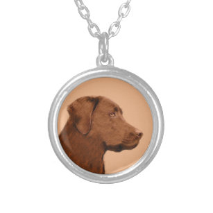 Labrador Retriever (Chocolate) Painting - Dog Art Silver Plated Necklace