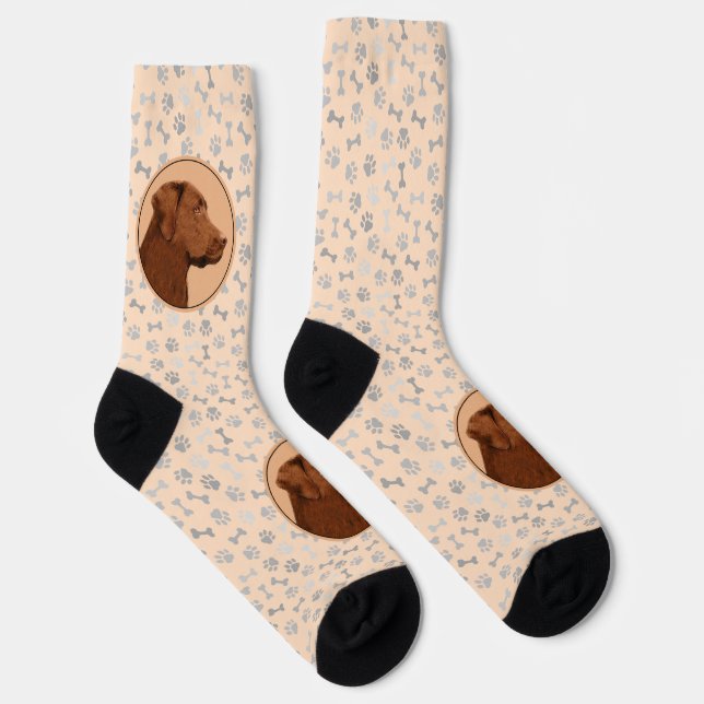 Labrador Retriever (Chocolate) Painting - Dog Art Socks (Right)