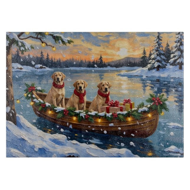 Labrador Retriever Christmas Boat Holiday Cutting Board (Front)