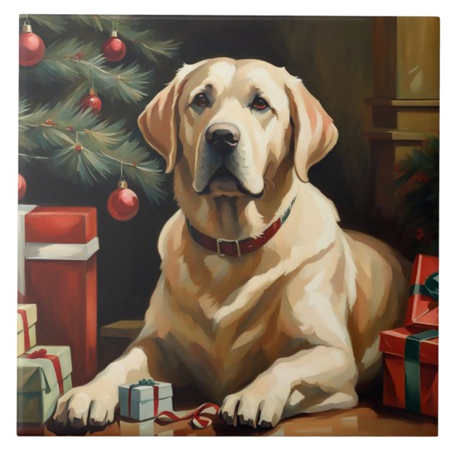 Labrador Retriever Christmas Ceramic Tile (Front)