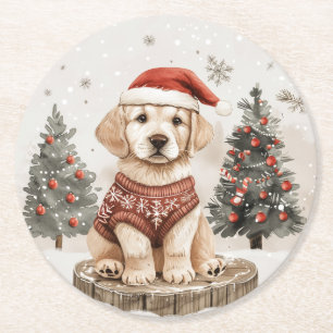 Labrador Retriever Christmas Dog Round Paper Coaster