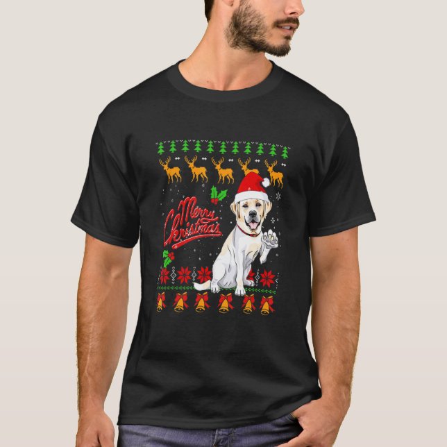 Labrador Retriever Christmas Lights Santa Hat Dog  T-Shirt (Front)