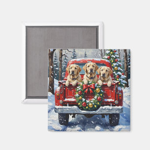 Labrador Retriever Christmas Red Truck Holiday Magnet