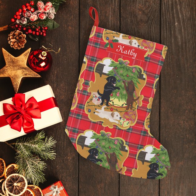 Labrador Retriever Christmas Tree Small Christmas Stocking (Personalized Christmas Tree Labradors Design Christmas Stocking for Labrador Owners.)