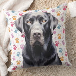 Labrador Retriever Colourful Paw Prints Dog Lover Cushion<br><div class="desc">Introducing our Labrador Retriever Pillow, the perfect addition to any dog lover's home decor collection. Available in black, yellow or chocolate labs, this pillow features colourful paw prints in a retro yet modern style. Designed for labrador lovers, breeders, dog moms and dads alike, this pillow is a stylish way to...</div>