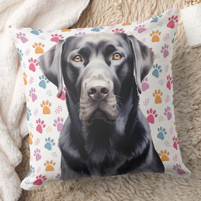 Labrador Retriever Colourful Paw Prints Dog Lover Cushion (Creator Uploaded)
