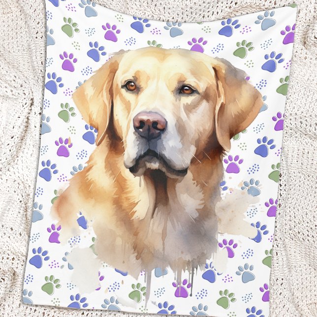 Labrador Retriever Colourful Paw Prints Dog Lover Fleece Blanket (Creator Uploaded)