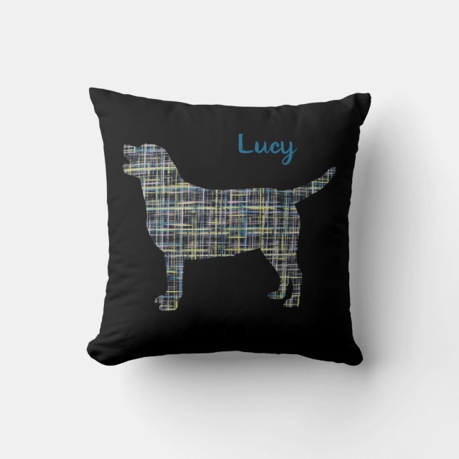 Labrador Retriever Dog 2Sided Grid Silhouette Name Cushion (Front)