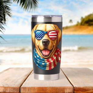 Labrador Retriever Dog American Flag Patriotic 4th Insulated Tumbler