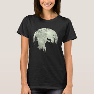 Labrador Retriever Dog And Moon Howl In Forest Dog T-Shirt