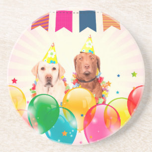 Labrador Retriever Dog Balloons Birthday Coaster