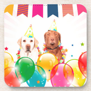 Labrador Retriever Dog Balloons Birthday Coaster