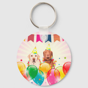Labrador Retriever Dog Balloons Birthday Key Ring