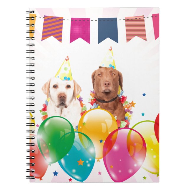 Labrador Retriever Dog Balloons Birthday Notebook (Front)