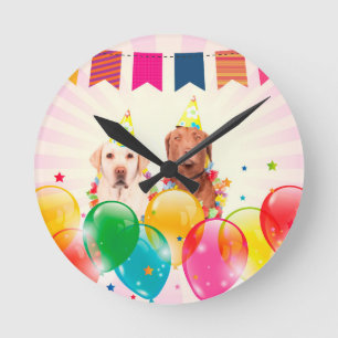 Labrador Retriever Dog Balloons Birthday Round Clock