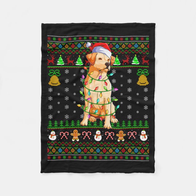 Labrador Retriever Dog Christmas Lights Ugly Sweat Fleece Blanket (Front)