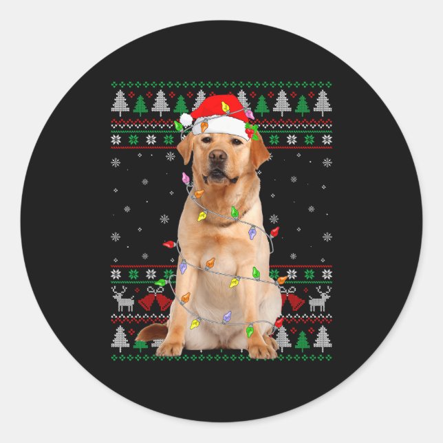 Labrador Retriever Dog Christmas Ugly Sweater Ligh Classic Round Sticker (Front)