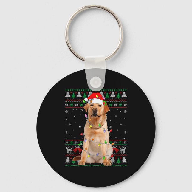 Labrador Retriever Dog Christmas Ugly Sweater Ligh Key Ring (Front)