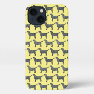 Labrador Retriever Dog Cute Silhouette Grid Yellow iPhone 13 Case