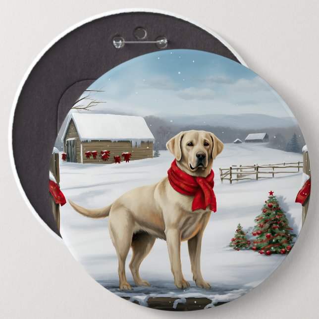 Labrador Retriever Dog in Snow Christmas 6 Cm Round Badge (Front & Back)